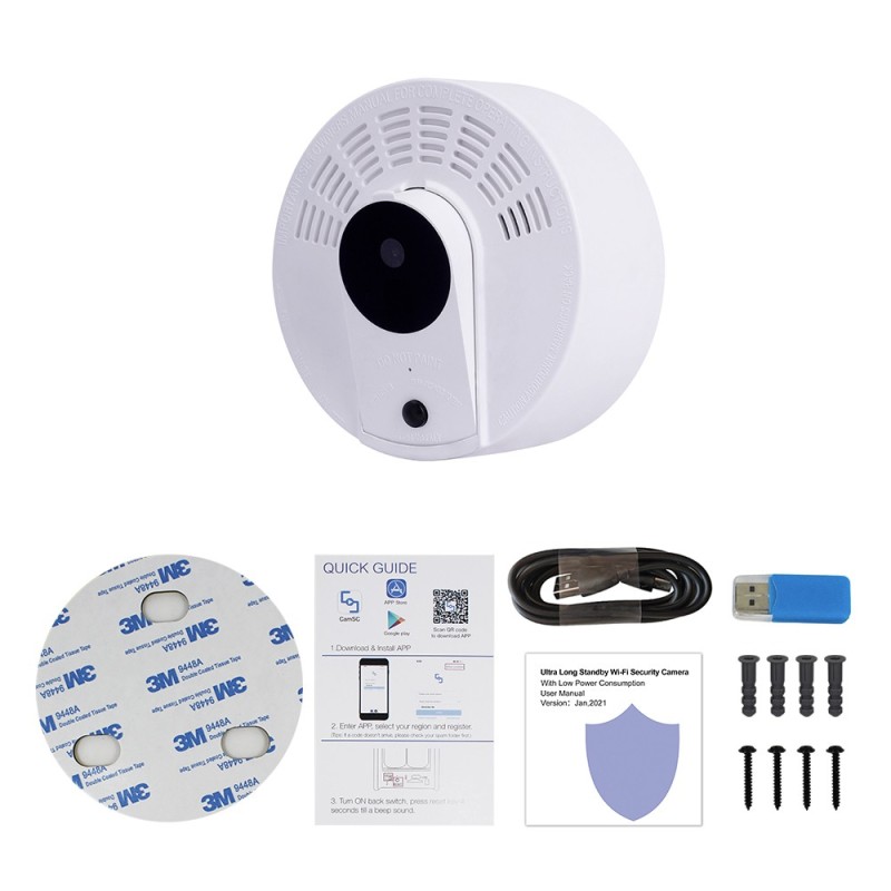 Détecteur de fumée caméra espion WIFI longue autonomie 1 an détection de mouvement