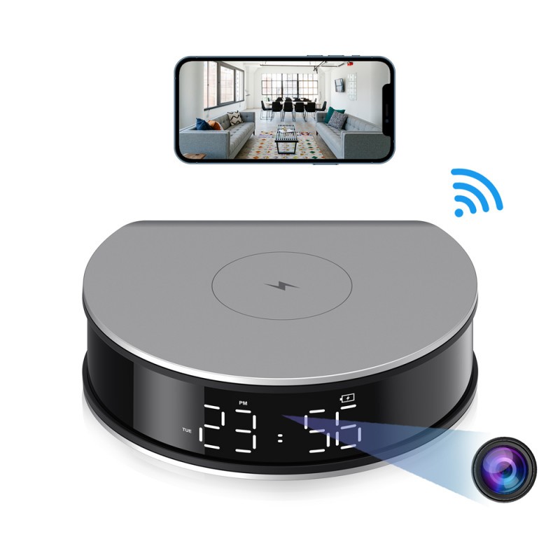 Caméra WiFi Full HD dans réveil avec chargeur à induction