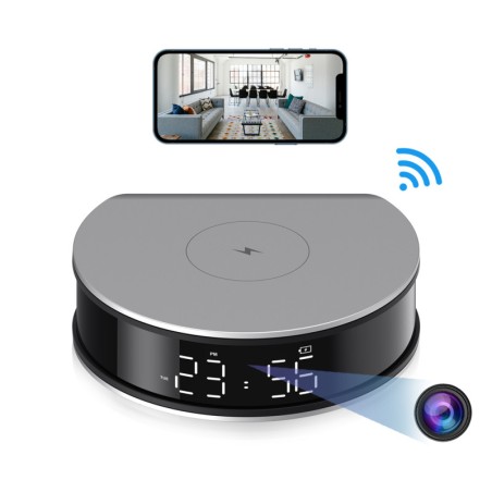 Caméra WiFi Full HD dans réveil avec chargeur à induction